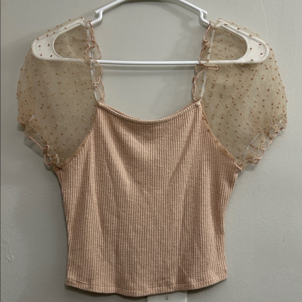 Altar'd State Blush Ribbed Top with Puff Sleeves